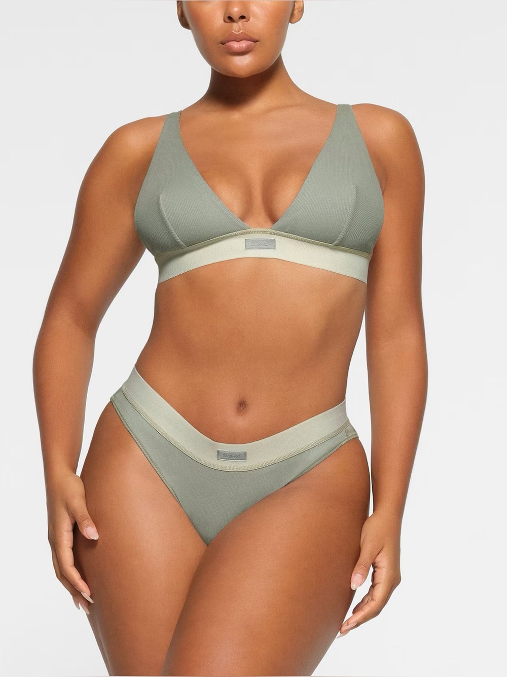 SKIMS COTTON RIB Plunge Bralette Mineral S